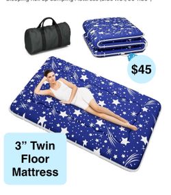 3” Twin Size Japanese Futon Mattress, Foldable Tatami Mat Portable Dormitory Sleeping Pad with Bag & Strap, Floor Thicken Sleeping Roll up Camping Mat
