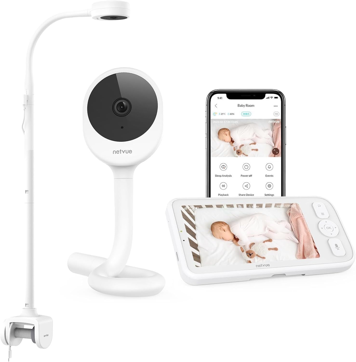 NETVUE Indoor Camera - Baby Monitor with Camera and Audio, 2-Way Real-time1080p Night Vision, Advanced AI Motion Detection, Home Security Camera for B