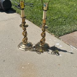 Two Solid Brass Barley Twist Table Lamps