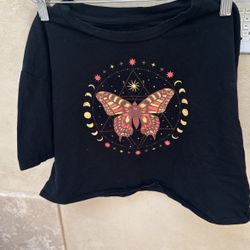 Black Crop Top with Moth & Lunar Cycle 