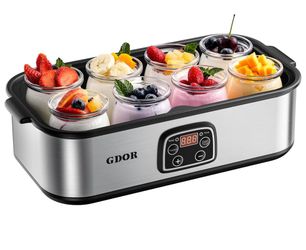 Yogurt Maker Machine with Adjustable Temp & Time, 48H Timer Digital, 8×6oz BPA-Free Glass Jars for Homemade Probiotic Yogurt, Auto Shut-Off, Stainless