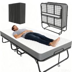 Folding bed with mattress 