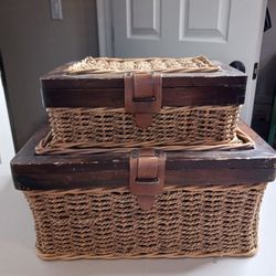 Tricket Storage Stackable Wicker Leather Containers 