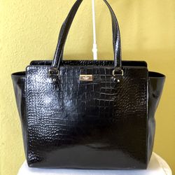 KATE SPADE X-Large Black Cow Leather Elissa Croc Tote