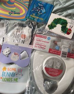 Baby Stuff - books, hangers, stuffed animals, cups, bibs, toilet seat, etc