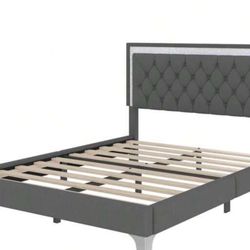 Grey Bed Frame With Led Light 