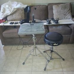 DrumKit Turbo, Pearl Bass Drum Pedal,  Yamaha KP65, PS10  Controller Pedals X2,   K A T  High Hat Pedals X2. , Drum Works Throne, and Stand 