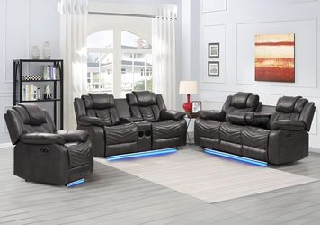 Leather aire power recliner Sofa w/Drop down table & led light