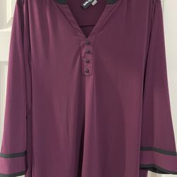 Karl Lagerfeld Paris Ladies Berry Purple Blouse With Black Trim Size 2X