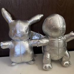 Pokémon Silver Pikachu & Squirtle Plush Set – 25th Anniversary Edition