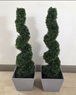 PAIR of 4ft Faux Boxwood Spirals in 12in Gray Planters (2 for $120) @ Lasting Creations