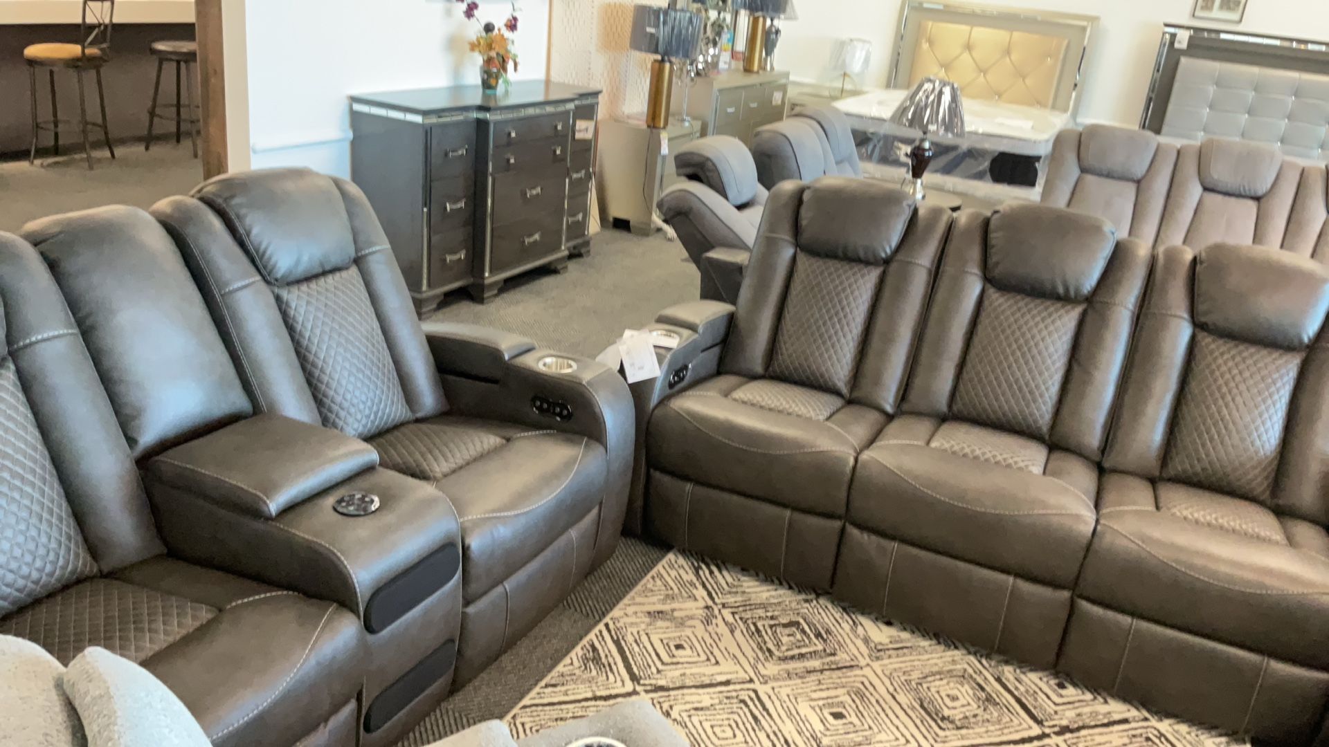 NEW! Real Leather Power Reclining With USB Plug In, Radio, Bluetooth Speakers, And LED Lights Sofa $1799