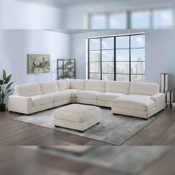 New 127x164x66 Cream Beige 7pc Sectional with Ottoman