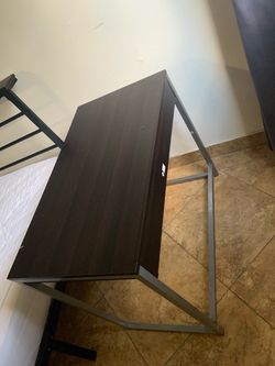 Dark Brown Wood Top Desk with Metal Frame