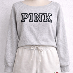 Victoria’s Secret PINK Set Sweatshirt & Shorts Size M Gray Lounge