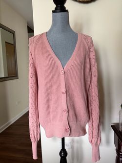 Pink Knit Button-Up Cardigan Sweater size large