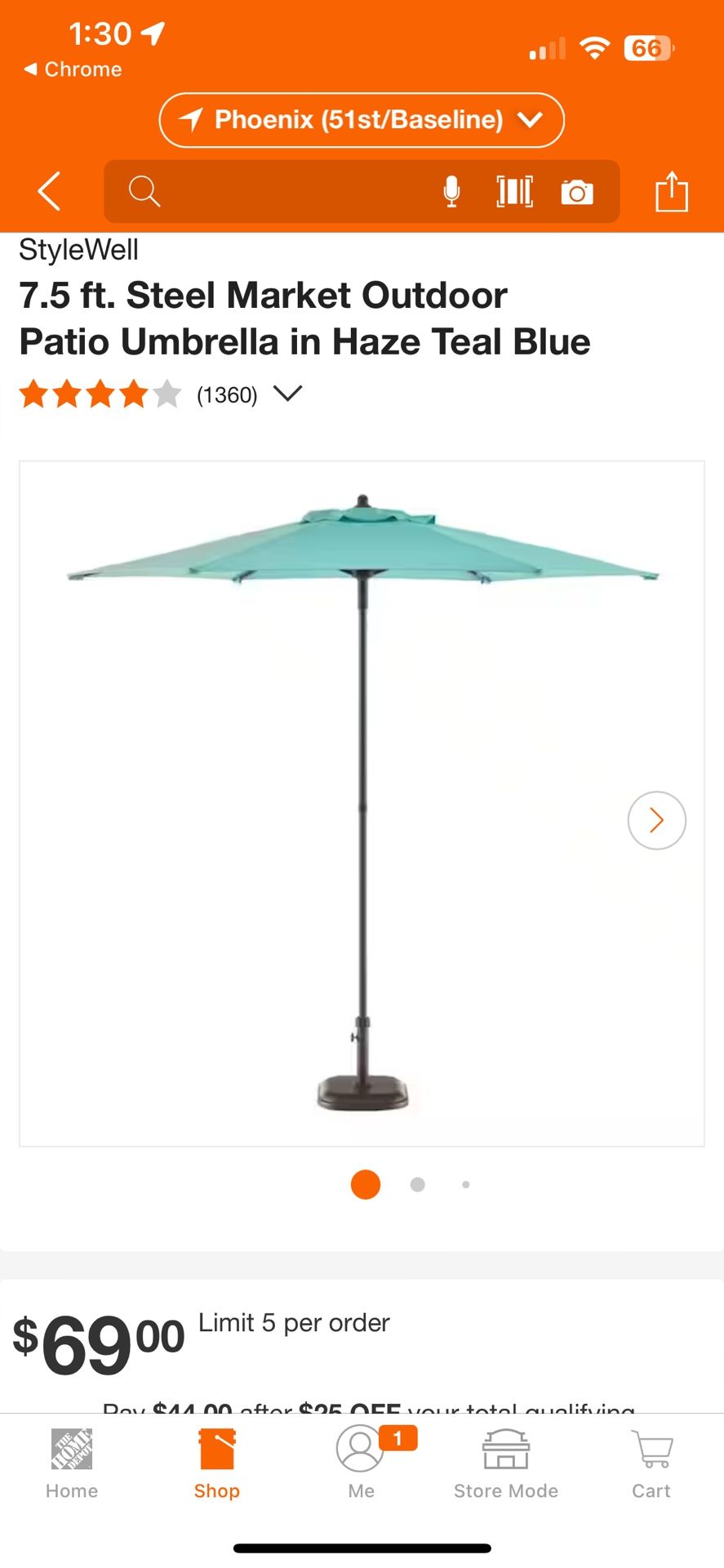 StyleWell 7.5 ft. Steel Market Outdoor Patio Umbrella in Haze Teal Blue (No base- Sold Separately)