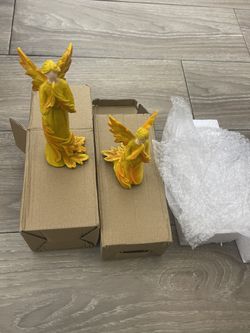 Set of 2 Angel Figurines – Yellow & Orange – With Box