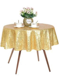 Gold Sequin Tablecloth - 50" Small Round Sparkly Glitter Table Cover Overlay Shimmer Table Cloth, Perfect for Wedding, Birthday Party, Baby & Bridal S