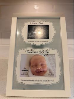 Malden First Peek Welcome Baby Double Opening Picture Frame White/Gray