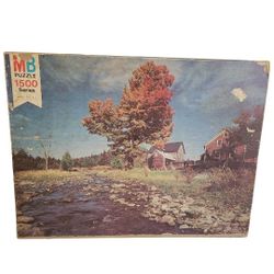 New 1977 Milton Bradley York 1(contact info removed) Piece Puzzle "Rustic Autumn Farm" 