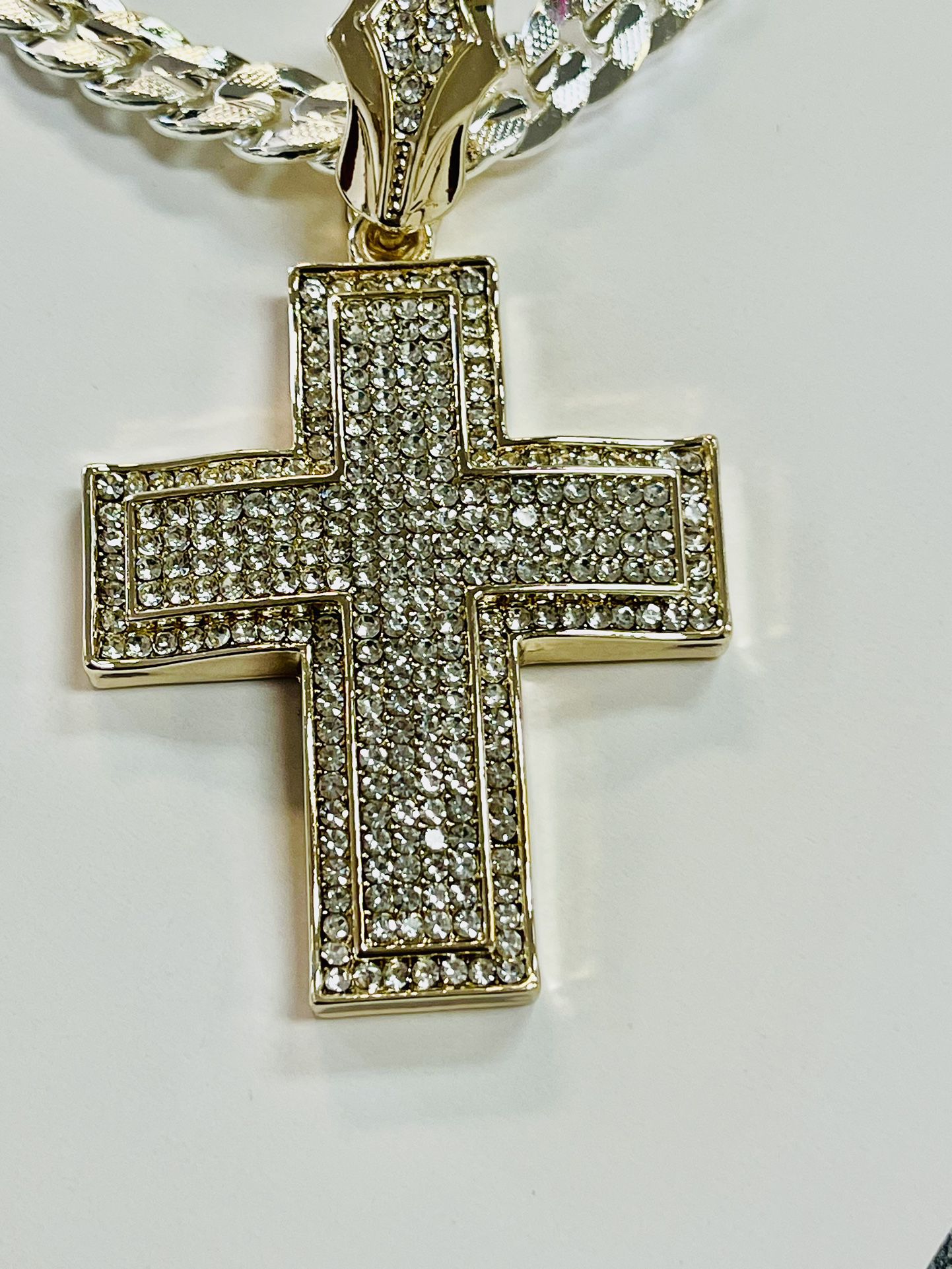 thick silver chain with 14k gold plated cross