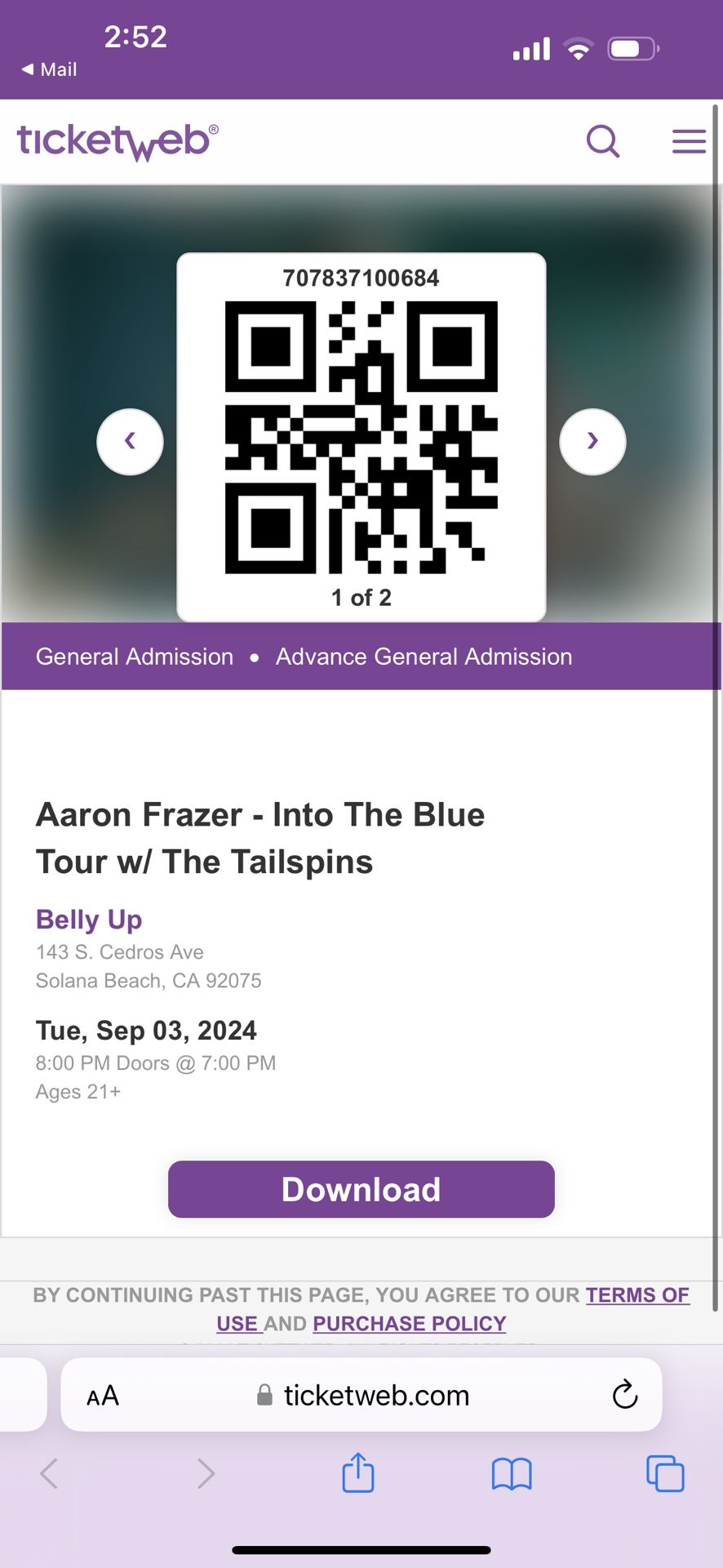 Aaron Frazer Concert Tickets Belly Up