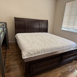 Porter King Sleigh Bed with 2 Storage Drawers, Rustic Brown