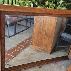 Oak Framed Beveled Hanging Mirror