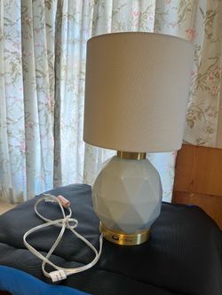 Light blue Geometric Ceramic Table Lamp with USB Port