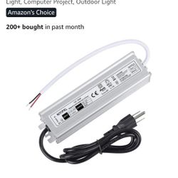 LED Driver 60 Watts Waterproof IP67 Power Supply Transformer Adapter 100V-265V AC to 12V DC Low Voltage Output with 3-Prong Plug 3.3 Feet Cable for LE