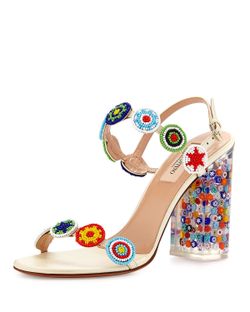 Valentino medallion beaded floral lucite-heel leather sandal size IT 37 US 7