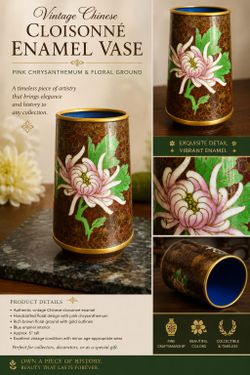 Vintage Chinese Cloisonné Enamel 6" Vase – Pink Chrysanthemum