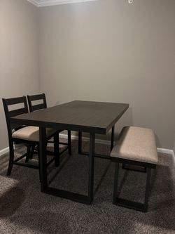 Counter Height Dining Table + 2 Stools And Bench
