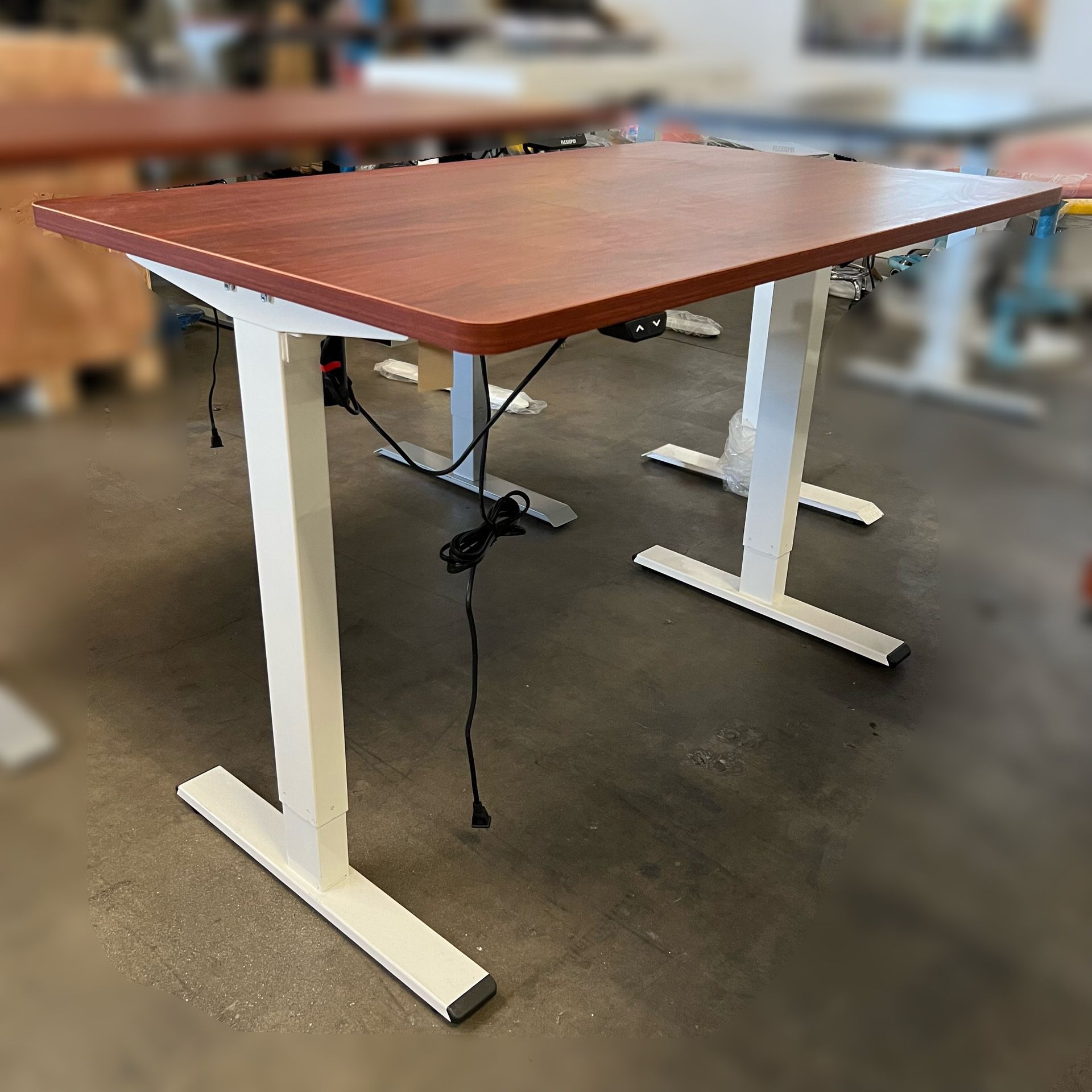 Mahogany Electric Stand Up Desk, Height Adjustable Office Desk, Rising Study Computer Table (READ DESCRIPTION) 
