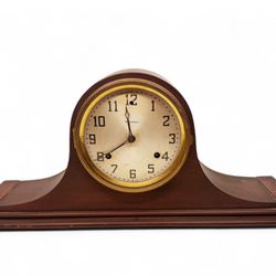  ANTIQUE "WATERBURY" WOODEN MANTEL CLOCK-NO KEY, DOESNT WORK & NO GLASS FACE