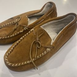 Minnetonka Mens Moccasin Shoes Brown Leather Size 12