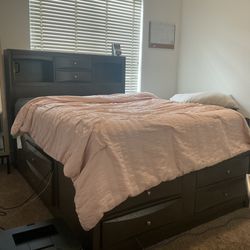 Queen Bed Frame, Mattress & Nightstand Set - $350 (Great Condition + Delivery Available)  