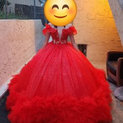 Red Ruffle Quinceanera Dress