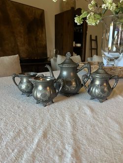 4pc Antique Ornate European Silver Tea Set