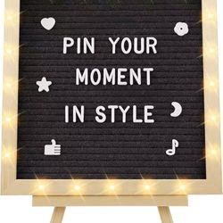 Felt Letter Board with LED Lights - 10 ×10" Custom Message Board with Changeable Letters & Stand, First Day of School Sign/Graduation/Pregnancy/Baby A