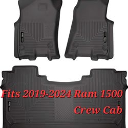 Husky Liners - Weatherbeater | Fits 2019-2024 Ram 1500 Crew Cab w/ Factory Underseat Storage, Front & 2nd Row Liner-Black/MATS, 3 pc.