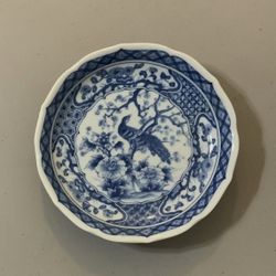 Antique Japanese Plate Peacock Blue/White - No Markings