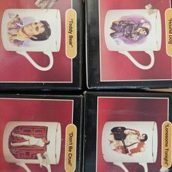 PRICE DROP!!! 1985 Set of 4 Elvis Presley 50th Birthday Porcelain Collector's Mug cups in original boxes