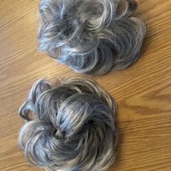 2 Gray Clip On Hair Pieces 