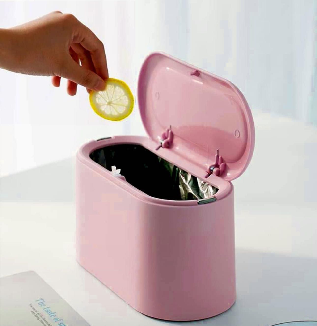 Mini Trash Can with Lid - Removable Small Garbage Can, Tiny Plastic Trash Bin, Pop Up Countertop Wastebasket, Counter Garbage Lint Bin for Bathroom,Of