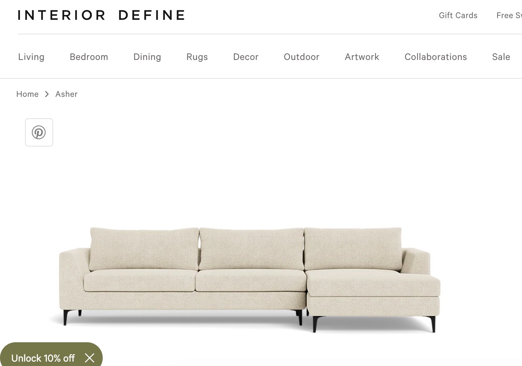 Beautiful oat-colored 3-seat right chaise sectional sofa from Interior Define (The Asher) in excellent condition.