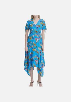 Calvin Klein brand Blue Floral Midi Dress with Handkerchief Hem
