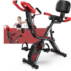 New  4- in-1 Exercise bike , foldable  bike , tri - position Indoor Cycling Bike with 8- Level Resistance , Arm Resistance Bands , Pulse sensor