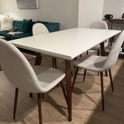 Dining Table with 4 Beige Chairs